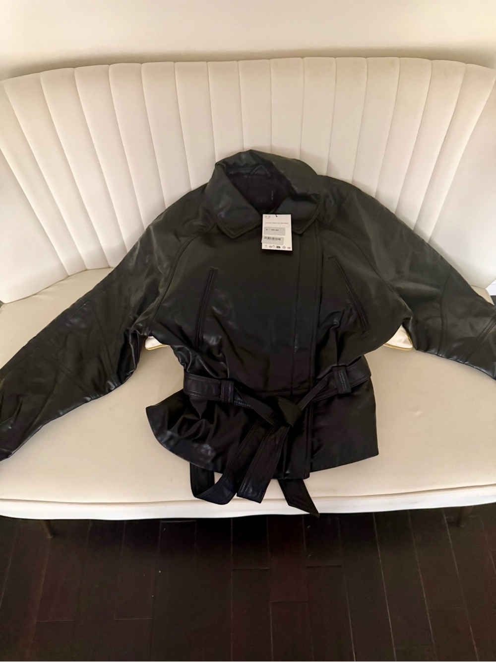 Zara Black Belted Leather Jacket